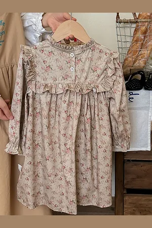 LULU & SKY Girls Floral Print A-Line Long Sleeves Dress