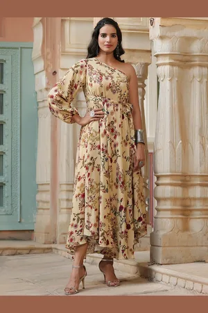 SCAKHI Women Beige & Red Printed Ethnic Dress