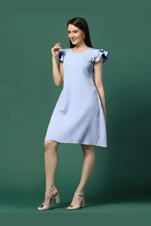 Moda Rapido Women Round Neck Flutter Sleeve A-Line Dress