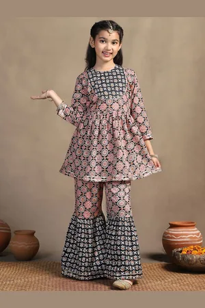 BAESD Girls Floral Printed Regular Kurta with Sharara