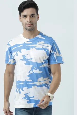 Huetrap Men White & Blue Printed Round Neck T-shirt