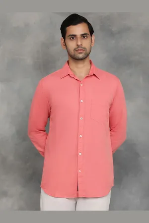 JADE BLUE Men Spread Collar Solid Cotton Linen Slim Fit Casual Shirt