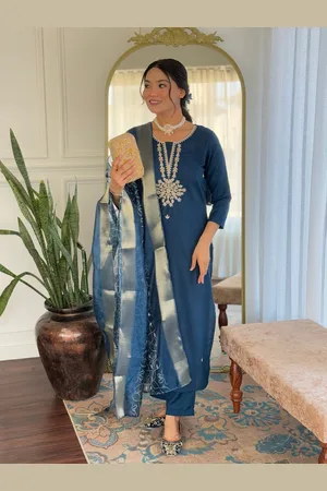 Kalini Women Embroidered Regular Kurta with Trousers & With Dupatta