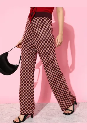 DressBerry Women Checked High-Rise Parallel Trousers