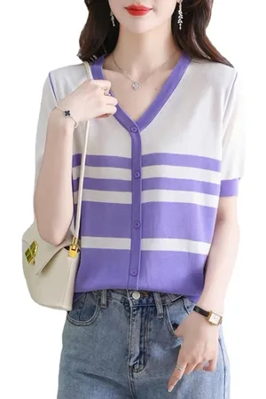 Stylecast Women Striped V-Neck T-shirt