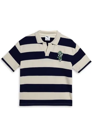 PUMA Boys Super Striped Pure Cotton Relaxed Fit Polo Collar T-Shirt