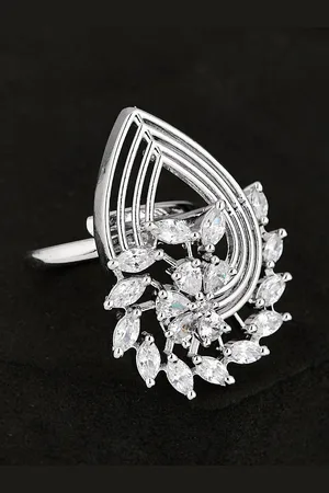 ATIBELLE Silver Plated CZ Stone Studded Finger Ring