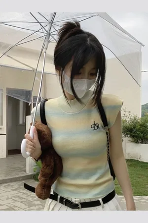 HERE&NOW Women Striped Cotton Round Neck Top