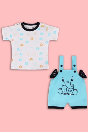 Wish Karo Infant Boys Self-Design Straight Leg Cotton Dungarees With T-Shirt