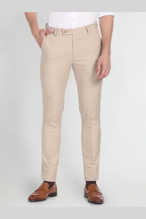 Arrow Men Checked Slim Fit Mid-Rise Formal Trousers