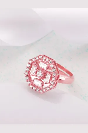 GIVA Rose Gold-Plated CZ-Studded Octagon Shaped Sterling Silver Finger Ring