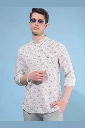 Crimsoune Club Geometric Printed Band Collar Straight Kurta