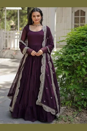 Ethnic Yard Round Neck Georgette Anarkali Kurta with Trouser & Dupatta