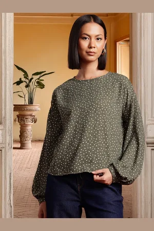 all about you Micro Print Puff Sleeves Top