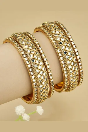 ATIBELLE Set Of 6 Gold-Plated Stone Studded Traditional Bangles