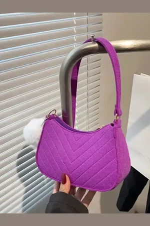 Stylecast Purple Checked Structured Shoulder Bag with Quilted