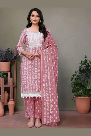Rangita Women Ethnic Motifs Embroidered Regular Thread Work Pure Cotton Kurta with Trousers & With Dupatta