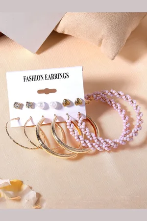 ESTELE Set of 6 Gold-Plated Circular Pearls Stud Hoop Earrings
