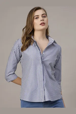 Roadster The Lifestyle Co. Women Slim Fit Spread Collar Vertical Striped Casual Shirt
