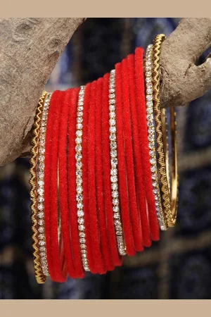 Zeneme Set Of 16 Gold-Plated CZ-Studded Bangle Set