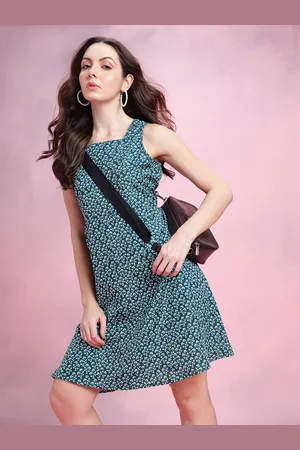 DressBerry Floral Printed Square Neck A-Line Dress
