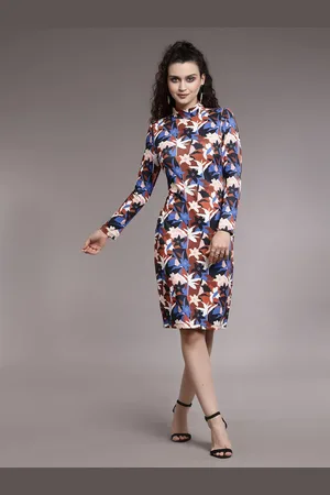 KASSUALLY Blue & Brown Floral Bodycon Dress