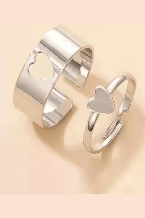 DressBerry Set Of 2 Silver-Plated Heart Couple Ring