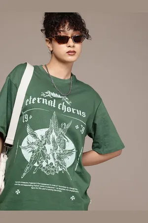 Roadster The Life Co. Pure Cotton Graphic Printed Oversized Longline T-shirt