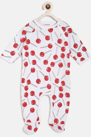 berrytree Kids Red & White Printed Organic Cotton Sustainable Rompers