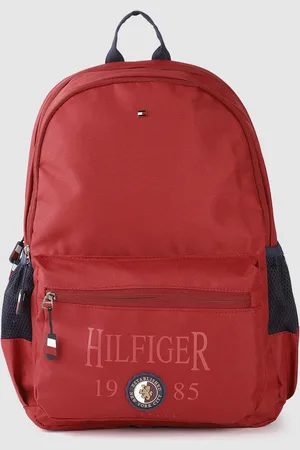 Tommy Hilfiger Unisex Burgundy & Navy Blue Typography Applique Backpack