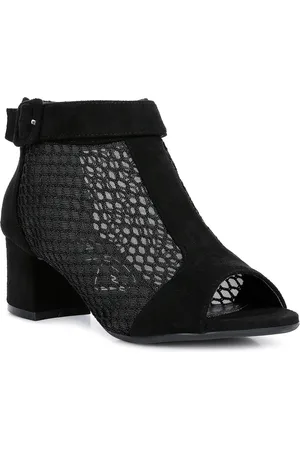 London Rag Black Suede Block Peep Toes with Laser Cuts