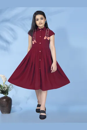YK Girls Solid shirt Collar Neck Short Sleeves Fit & Flare Dress