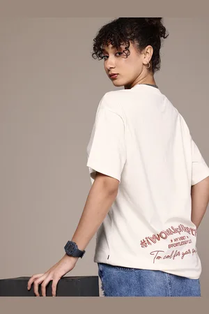 Roadster The Life Co. Pure Cotton Typography Printed Oversized Longline T-shirt
