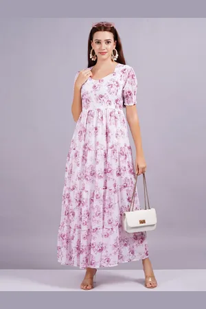 JC4U Women Floral Print Georgette Gown Dress