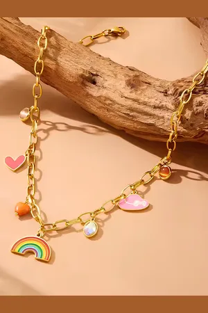 KARISHMA KREATIONS Gold-Plated Rainbow Anti-Tarnish Stainless Steel Necklace