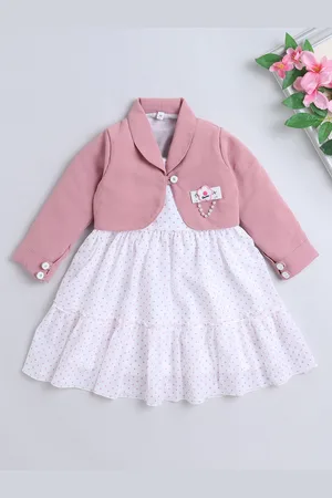 The Magic Wand Girls Polka Dot Printed Fit & Flare Dress With Jacket