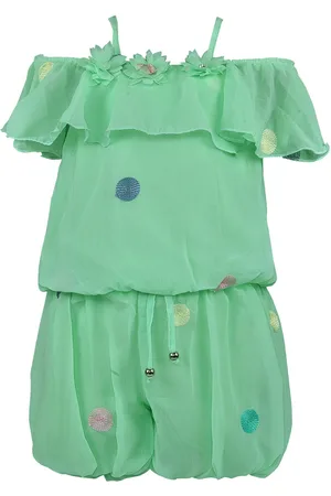 Wish Karo Girls Green & Blue Printed Top with Shorts