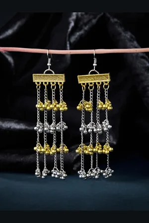 ATIBELLE German Silver Silver-Plated Artificial Stones Studded & Beads Beaded Earrings