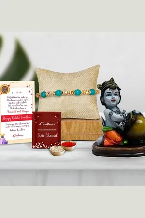 eCraftIndia Gold-Toned & Green Rakhi Gift Set