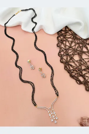 ABDESIGNS Gold-Plated American Diamond Studded & Beaded Mangalsutra
