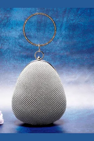 Campus Sutra Silver-Toned Embellished Oval Purse Clutch