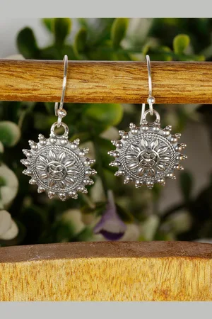GIVA 925 Sterling Silver Oxidised Mandala Drop Earrings