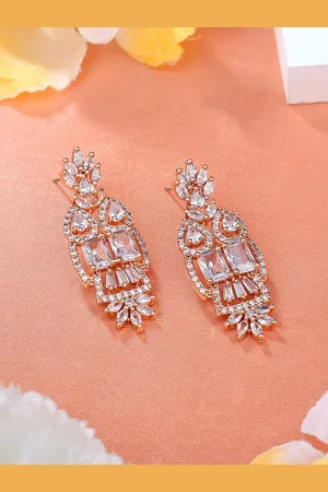 ESTELE Rose Gold Plated Cubic Zirconia Studded Drop Earrings