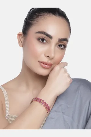 ESTELE Women Set of 2 Floral Rose Gold-Plated Cubic Zirconia Bangles