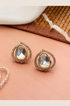 ABDESIGNS Gold-Plated Stone-Studded Classic Studs Earrings