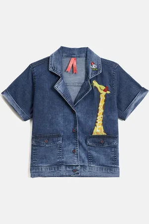 Blue Giraffe Girls Animal Opaque Printed Casual Shirt