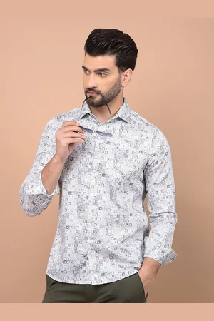 Crimsoune Club Men Classic Slim Fit Spread Collar Geometric Printed Cotton Casual Shirt