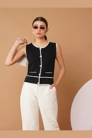 Chemistry Striped Mandarin Collar Cotton Top
