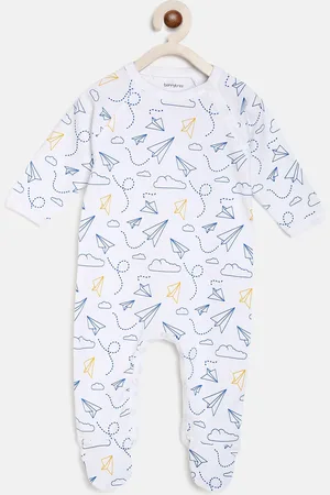 berrytree Kids Blue & White Printed Organic Cotton Sustainable Rompers