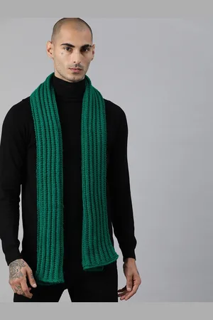 Magic Needles Unisex Green Self Striped Knitted Scarf